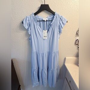 A Love A Blue Striped Ruffle Sleeve Dress